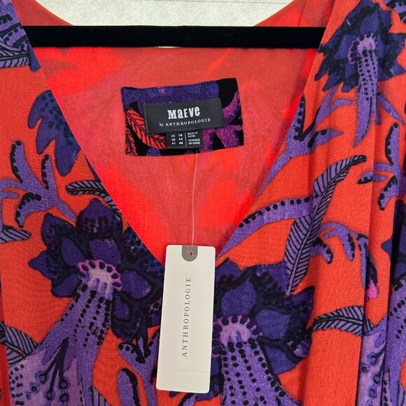 Anthropologie Maeve Macie Maxi Dress, Sleeveless Floral Red Orange Purple, Sz 14 - Picture 5 of 8